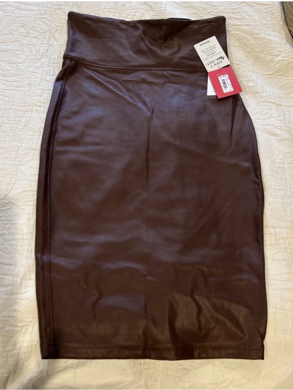 NWT SPANX Faux Leather High-Waist Pencil Skirt - Brown M